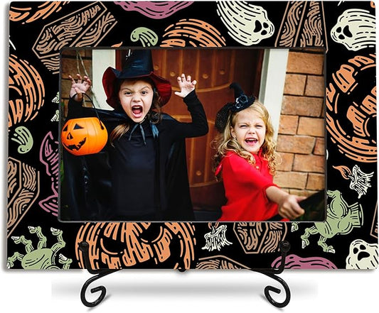 4X6 Halloween Picture Frame With A Metal Stand-Dark Style, Horrible Enchanted Pumpkin Ghost Wooden Photo Frame For Tabletop Display- Gifts for Kids Friends Family, Halloween Theme- A29