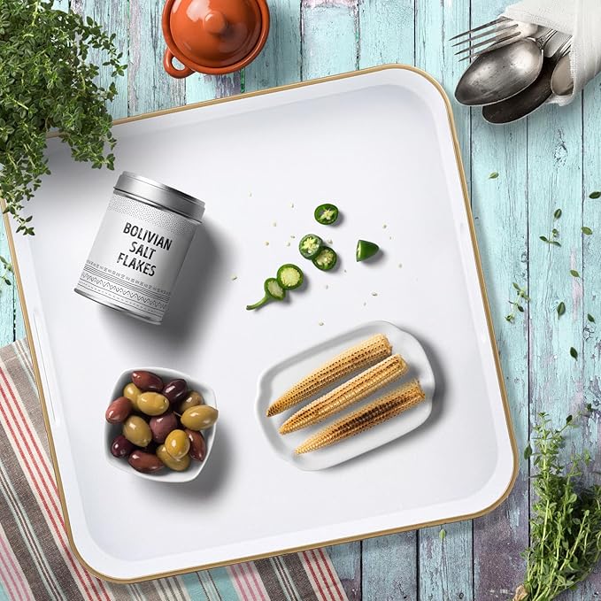 White Square Decorative Tray with Handles, 13"*13" Versatile Serving Tray for Coffee Table, Ottoman, Ideal for Serving, Displaying, Organizing