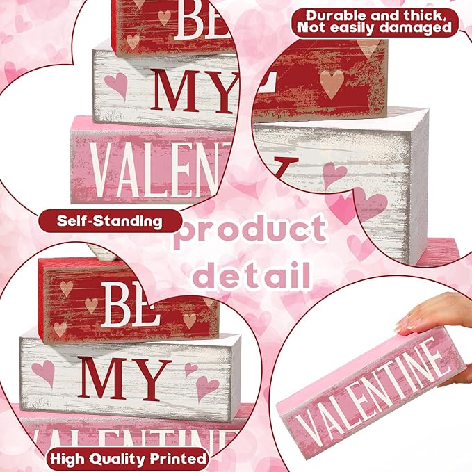 4 Pcs Valentine Decorations Valentine Wooden Sign Love Table Centerpiece Tiered Tray Decor Decorative Faux Book Stack Block for Coffee Table Fireplace Mantel Floating Shelf