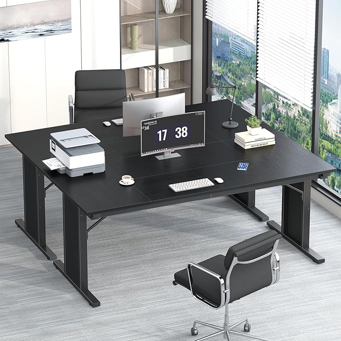 63 inch Executive Desk, Large Office Desk with Thicken Frame, Computer Desk Study Writing Table for Home Office, Black