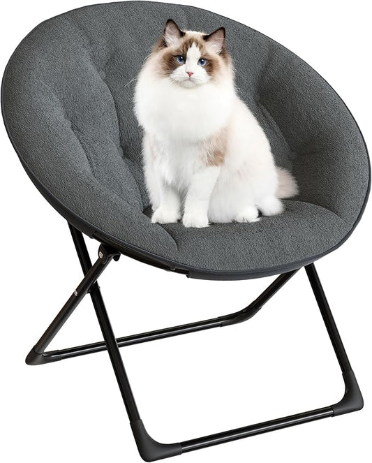 Saucer Chair, Oversized Faux Fur Lounge Chair with Gold Metal Frame for Adults, Foldable Comfy Seat for Bedroom, Dorm & Living Room, (Gray)