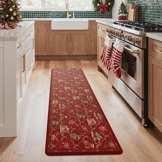 GENIMO Christmas Decorations - Kitchen Mats for Floor, Christmas Kitchen Rugs, Cushioned Anti Fatigue Mat for Home Decor, Waterproof Non Slip Standing Mat for Laundry, 23.6"x71", Red