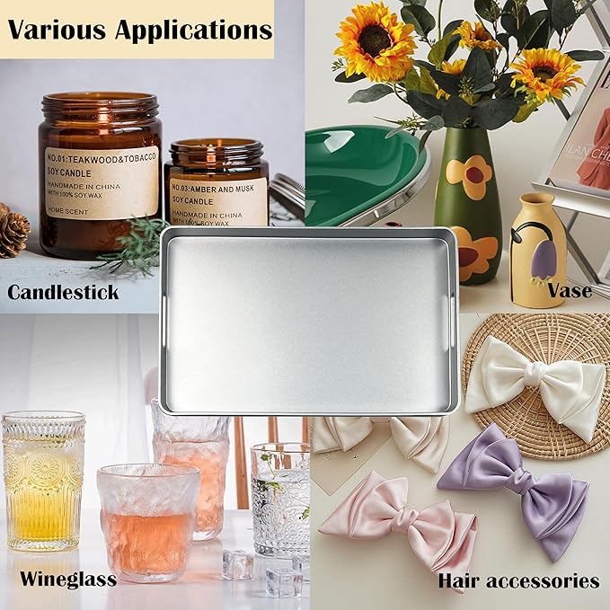 Serving Tray with Gold Trimming,Rectangular Sturdy Serving Trays with Handles, Coffee Table Tray Plastic Tray for Ottoman Living Room, Bathroom,Home Decor 15.7" L x 10.2" W x 1.57" H(Silver)