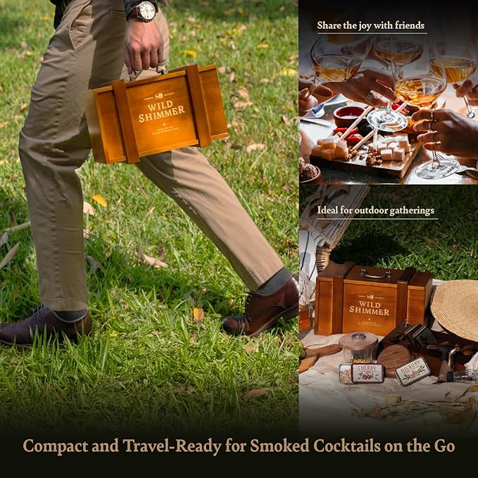 Cocktail Whiskey Smoker Kit with Torch, Wooden Box & Stand | Premium USA Walnut Smoker & 4 Flavors Natural Wood Chips | Old Fashioned Smoker Kit | Bourbon Gifts for Men