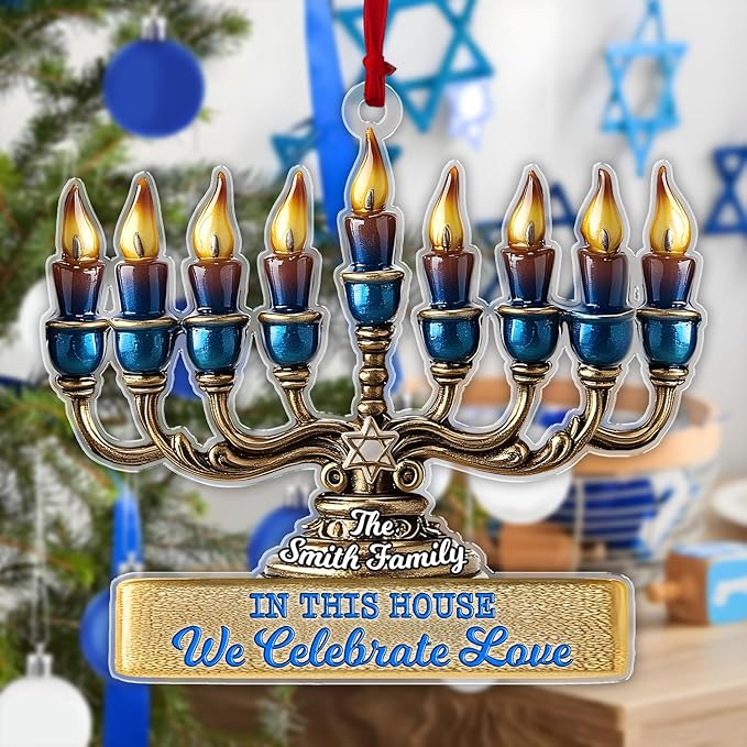 Personalized Hanukkah Ornaments for Tree - Menorah Jewish Ornaments, Hanukkah Gifts for Women Men, Christmas Decor, Hanging Decor, Family Christmas Keepsake