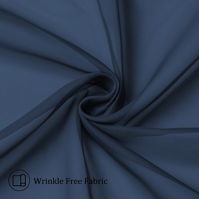 Aiyufeng Navy Blue Sheer Curtains 45 inch Length 2 Panels Set for Farmhouse Kitchen Room, Elegant Light Filtering Voile Window Treatments, Each is 40W x 45L Inches