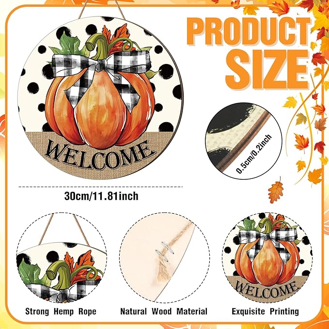 3 Pcs Fall Thanksgiving Decoration for Home Front Door Decor Signs Fall Pumpkin Wooden Wreath Autumn Maple Leaves Door Hanger for Farmhouse Autumn Thanksgiving Home Office Decor