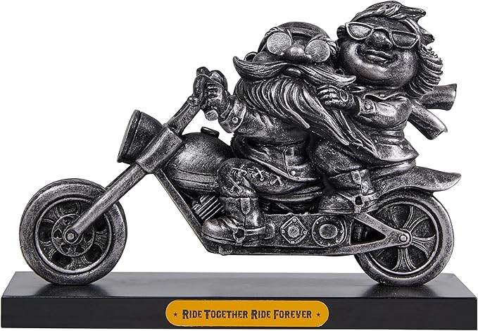 Home Decor 7.6'' Motorcycle Biker Couple Sculpture for Men Birthday Gift for Biker Lover Polyresin Retro Cool Inspirational Motorcycle Rider Figurine Halloween Figurine