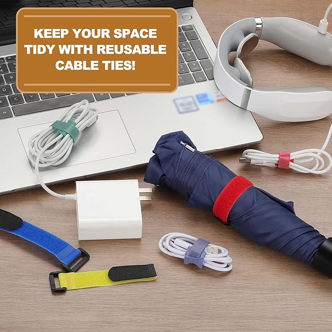 PATIKIL 12 x 0.79 Inch Reusable Cable Ties 10 Pcs Adjustable Hook and Loop Straps Cord Management Wire Wrap Cord Ties Organizer for Home Office Cables, Blue