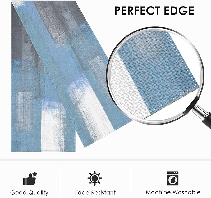 Emvency Farmhouse Table Runner, Vintage Grey Blue Abstract Art Painting for Kitchen Coffee Table Family Dinners Holiday Parties Wedding Events Decor(13x72 inch)