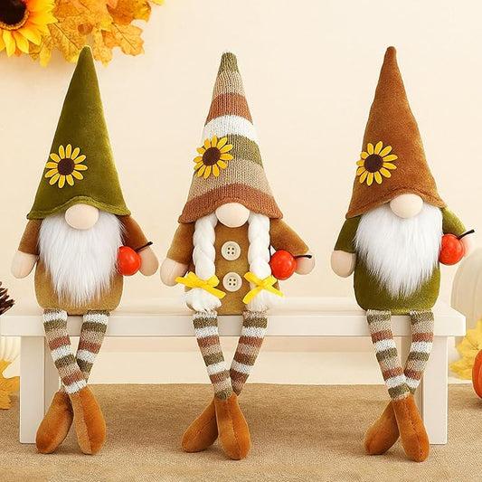 Thanksgiving Decorations Fall Decor 3PCS Fall Pumpkin Gnomes Plush for Thanksgiving Day Gift, Fall Decorations for Home, Fall Leaves and Dangle Legs Gnomes for Fall Table Ornaments