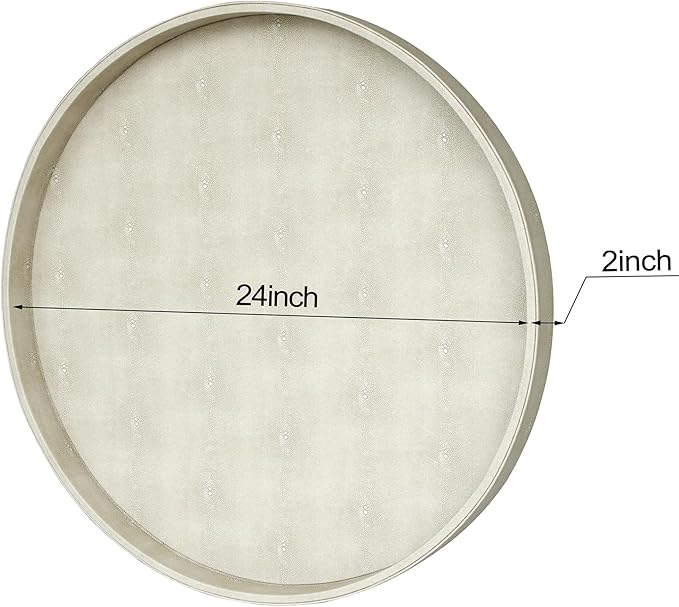 HofferRuffer Large Round Serving Tray 24'', Elegant Faux Leather Circle Ottoman Table Tray, Serve Tea Coffee Breakfast in Bedroom Living Room Kitchen (Cream White)