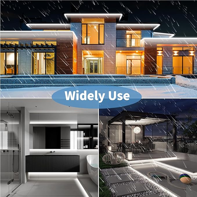 COB led Strips Lights,DC24V Outdoor led Strip,Cool White 6000K,320LEDs/M,8MM Wide,16.4ft/5M,CRI90+ IP65 Waterproof Strips Light for Bathroom Decor,Pool,Aquariums(Not Included Power)