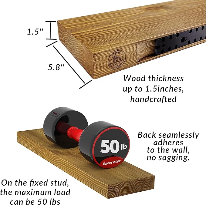 Wood Floating Shelves,16 inch Rustic Wood Wall Shelves for Bathroom Living Room Bedroom Kitchen Farmhouse Laundry Room Set of 2,Handmade-Thickened Wall Shelf,Oak Color