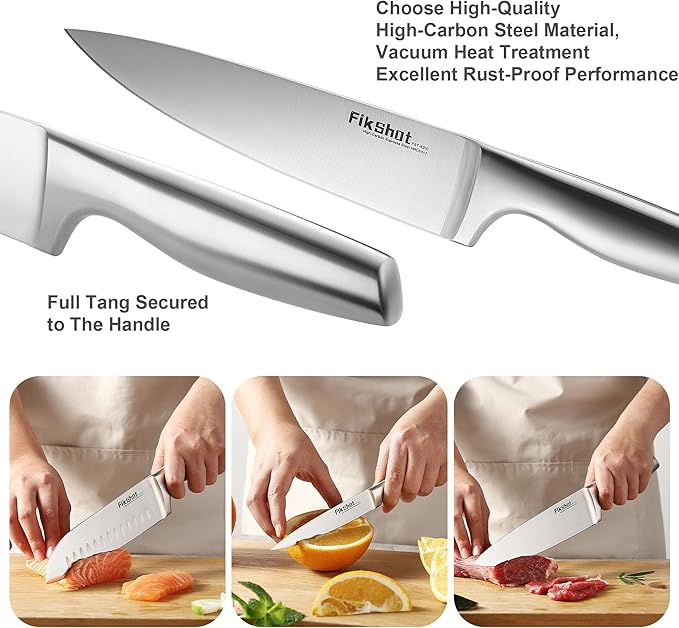 Kitchen Knife Set, FIKSHOT Premium Stainless Steel Knife Block Set, Razor-Sharp Santoku Knife and Fruit Knives, Gift for Homecooks, Rust-Proof, Designed for Women