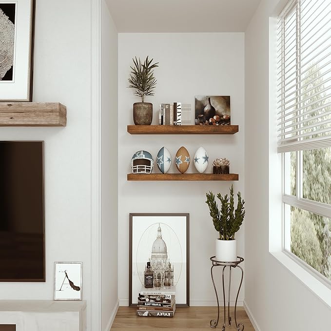 Vivelove Bathroom Floating Shelves for Wall 24 inchs Long, 9.1” Deep x 1.6” Thick Wall Shelves for Bedroom, Living Room, Kitchen, Office, Rustic Farmhouse Shelf Decor with Invisible Bracket, Set of 2