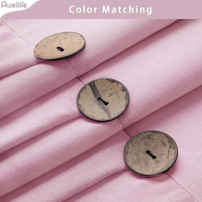 Awellife Farmhouse Pink Shower Curtain Button Linen Textured Woven Fabric,Country Style,72x72 Inch