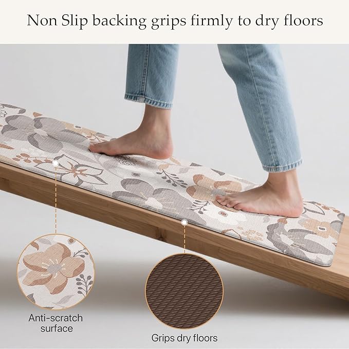 GENIMO Kitchen Mats for Floor 2PCS, Cushioned Kitchen Rugs Non Slip Washable, Farmhouse Anti Fatigue Mat Waterproof, Comfort Standing Mat Rug for Office, Home, Laundry, 17.3"x47"+17.3"x30", Grey