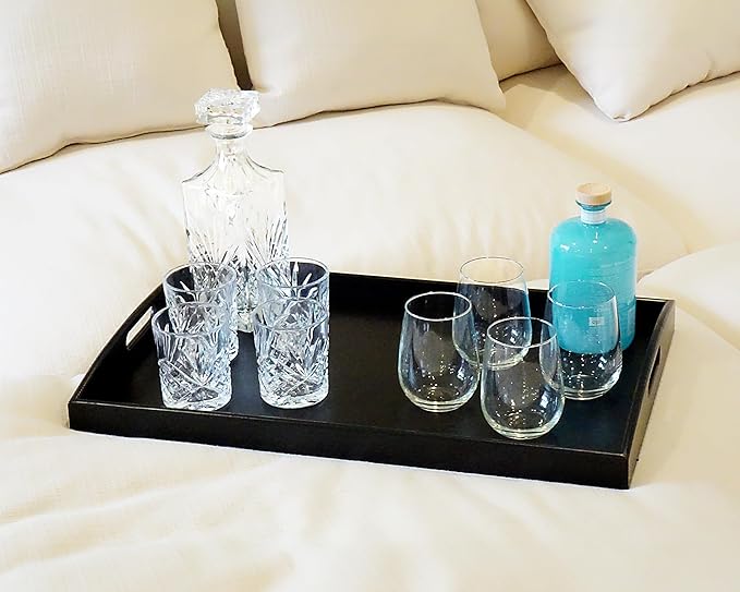 Bam & Boo Black Bamboo Serving Tray Extra Large with Handles for Food, Drinks, Storage, Decor, Vanity, Breakfast, Parties, Weddings, Picnics(23.6” x 15” x 2.35”, Black)