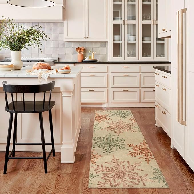 Lahome Snowflake Kitchen Runner - 2x6 Washable Rug Runner Carpet Runners for Hallway 6ft Non Skid, Soft Ultra-Thin Bathroom Runner Rugs for Hallway Laundry Bedroom (2x6ft,Multi)