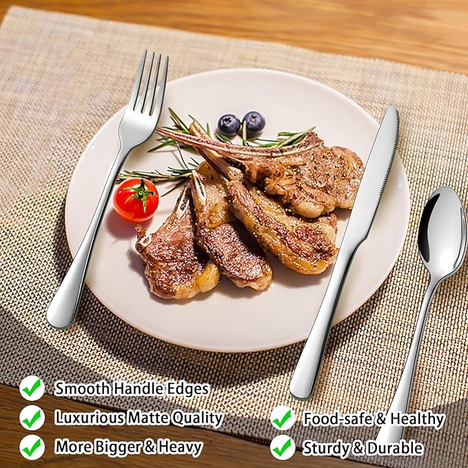 Stainless Steel Flatware Set Forks Knives and Spoons Set For Home and Restaurant Kitchen Cutlery Set Rust Resistant Utensil Sets (80, Silver)