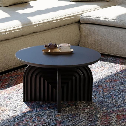 Charon Coffee Table – Solid Mango Wood Round Accent Table, Handcrafted Black Finish – Modern Coffee Table for Living Room, Patio, Bedroom, or Apartment – Compact, Durable, Easy Assembly Design