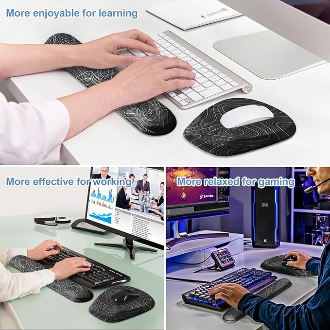 Mouse Pad with Wrist Rest, Comfortable Memory Foam Wrist Rest for Computer Keyboard, Ergonomic Mouse Pad Set for Easy Typing & Pain Relief for Office & Home Topographic