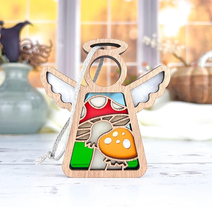 3.5" (H) Angel Ornaments for Christmas Tree - Red Toadstool Mushroom Kitchen Decor - Christian Collectible Figures