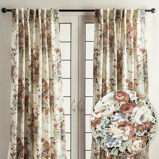 Maison d' Hermine Curtains for Living Room 100% Cotton 124 inch Length Two Panels Light Filtering Curtains for Bedroom Windows with Rod and Loop Pockets Drapes (Abbeville, 50" W x 124" L)