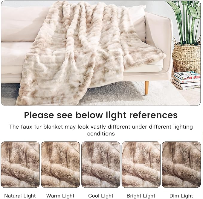 NEXHOME PRO Faux Fur Throw Blanket, Soft Cozy Plush Fleece Blanket for Sofa Couch Bed Living Room, Dual Sided Blankets for Women Men Kids Twin 60 * 80 Inches Tie Dye Sand