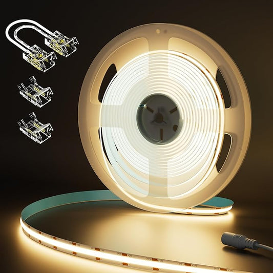 MIWISE COB LED Strip Light 20ft/6.1m,CRI 90+ Warm White 2700K High Lumen Super Bright Flexible DC24V LED Tape Light,for Cabinet Home Office DIY Lighting Projects(Adapter&Controller NOT Included)