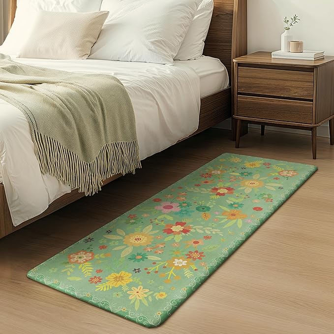 GENIMO Kitchen Mats for Floor 2PCS, Cushioned Kitchen Rugs Non Slip Washable, Farmhouse Anti Fatigue Mat Waterproof, Comfort Standing Mat Rug for Office, Home, Laundry, 17.3"x47"+17.3"x30", LightGreen