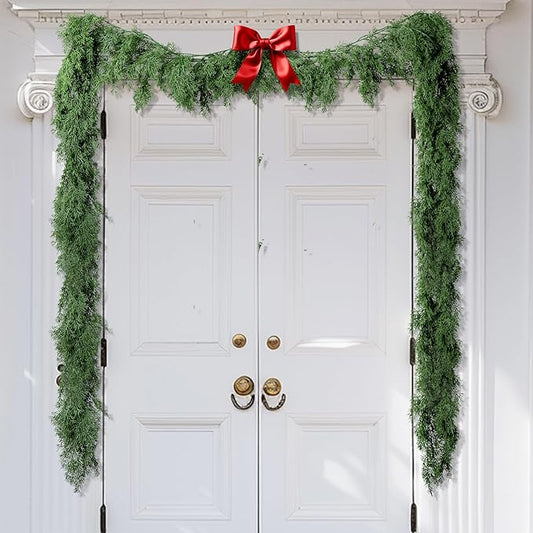 9.8 Ft Realistic Touch Norfolk Pine Garland, Greenery Artificial Pines Cypress Garland, Fake Christmas Pine Garlands for Xmas Table Mantle Fireplace Window Home Indoor Outdoor Decoration