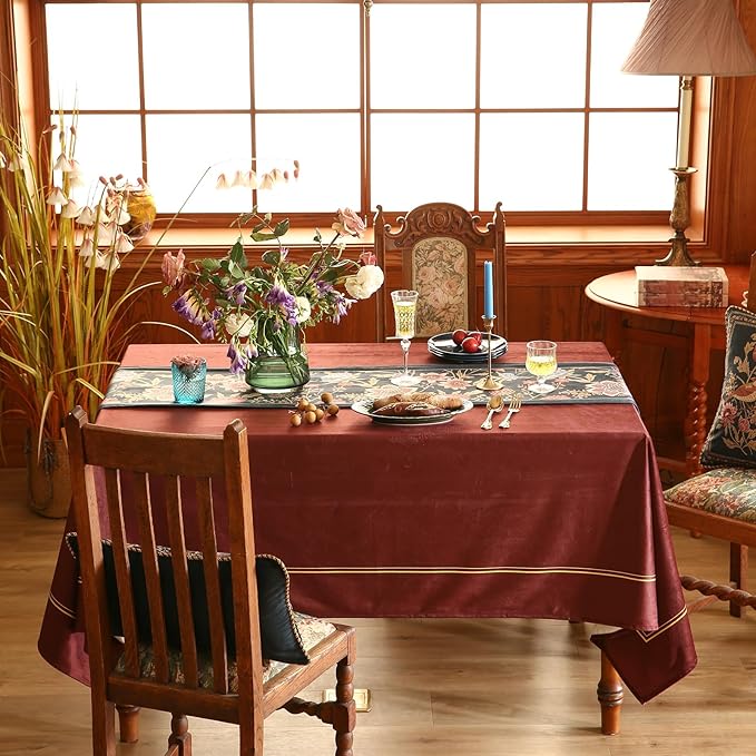 patdrea Designer Vintage Black Floral Extra Long Velvet Table Runner 118 Inch Long,Pink Khaki Bouquets Pattern Table Mat,Decor for Kitchen Dining Coffee Table Cabinet Banquet Thanksgiving,12"*118"