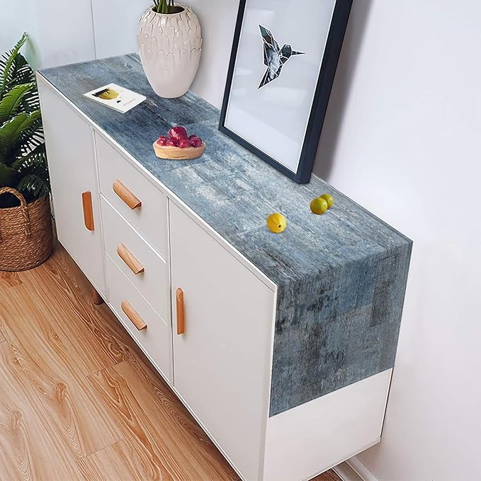 Emvency Farmhouse Style Table Runner, Abstract Art Painting Denim Blue Dining Decor for Kitchen Coffee Table Family Dinners Holiday Parties Wedding Events Decor(13x60 inch)