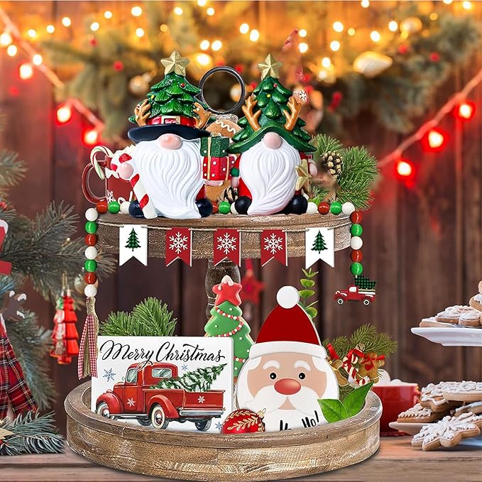 Christmas Decorations | Set of 2 Resin Charming christmas gnomes decorations for home | Indoor, Room, Mantel, Shelf, Tiered Tray, Porch, Desk,office.Holiday gnomes Table Centerpieces - 4.2 ince