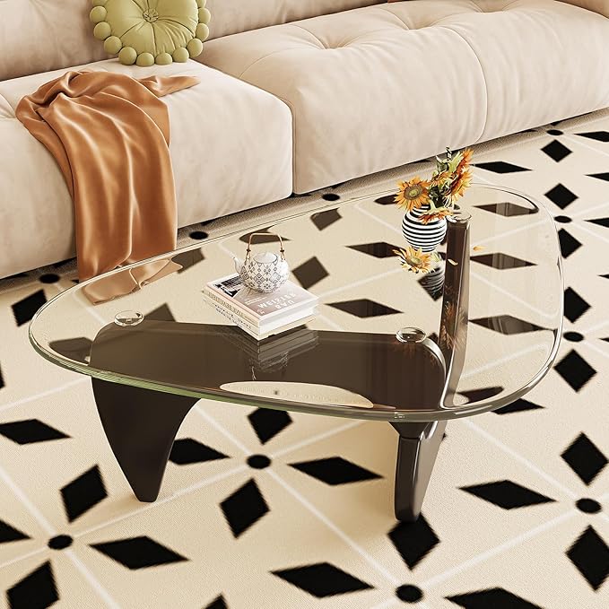 Coffee Table for Living Room Mid Century Modern Center Table, Black Transparent