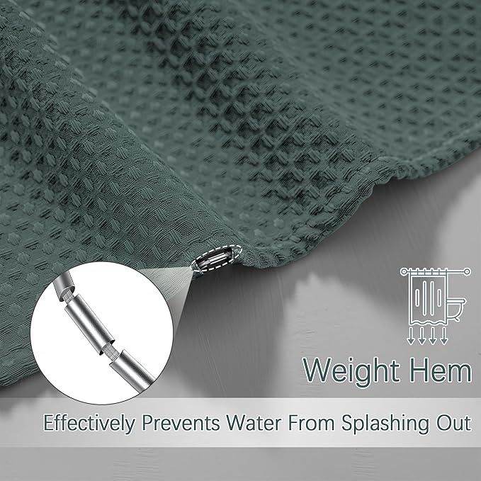 Long Stormy Weather Fabric Shower Curtain - Waffle Textured Tall Heavy Duty Cloth Shower Curtains for Bathroom, 256GSM Large Hotel Spa Luxury Bath Curtain Set with 12 Hooks(72Wx78H, Stormy Weather)