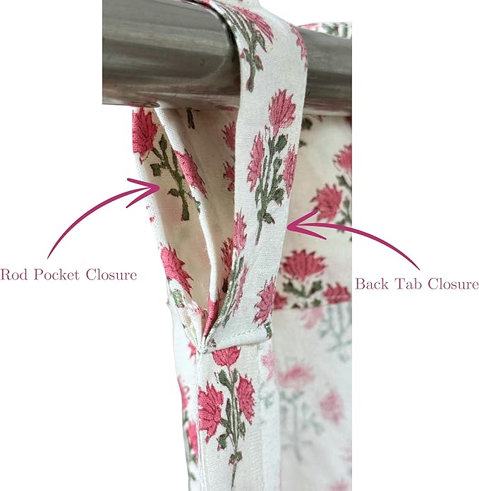 ATOSII 100% Cotton Single Panel Floral Block Print Curtain, Easy Hanging with Rod Pocket & Loop, Living Room, Dining Room, Bedroom Light Filtering Boho Curtains, Set of 1, 60"W X 84"L, Gulbahar Pink