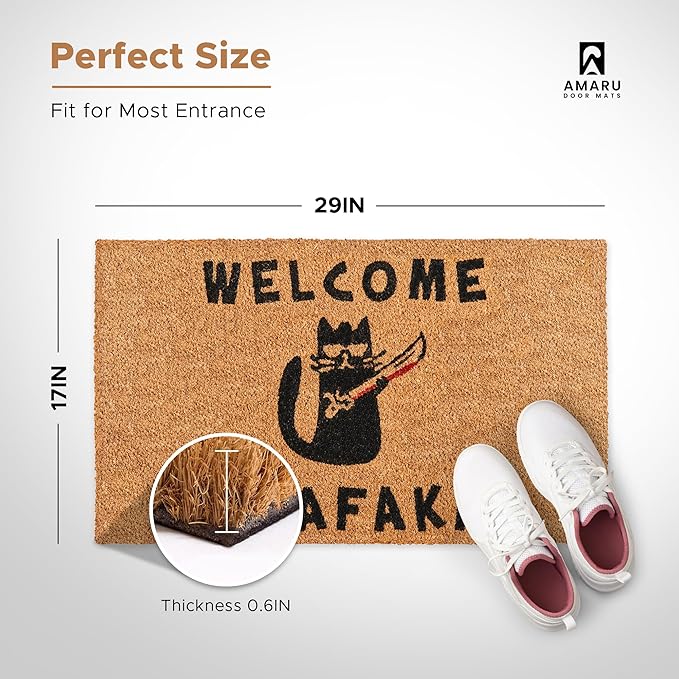 Welcome Madafakas - 17"x29" - Coir Door Mat with Heavy Duty Backing - Welcome Mats for Entryway, Porch - Anti-Slip PVC & Coconut Fiber Surface - Natural Home Accessories, Minimalist Original Design