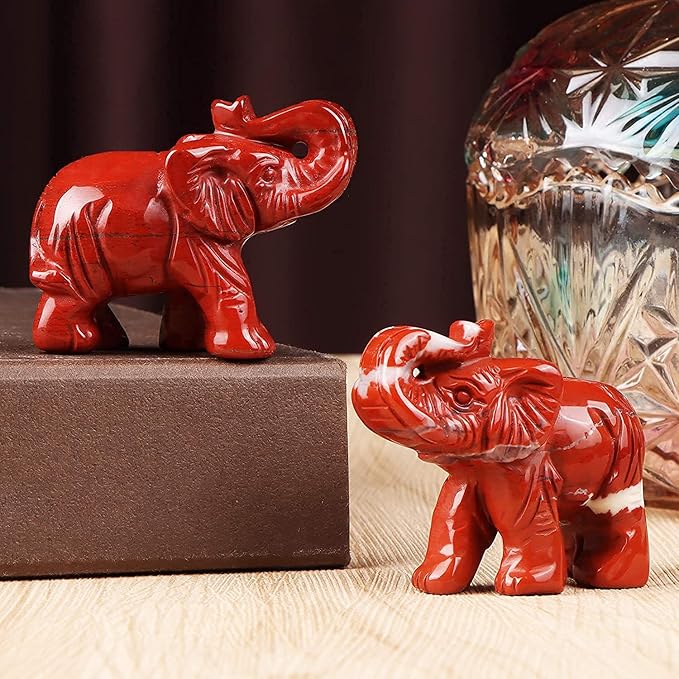 SMQ 2.0" Red Jasper Crystal Elephant Figurine Decor Women Gift Hand Carved Gemstone Good Luck Elephant Statue Decoration Healing Animal Stone for Home Office Living Room