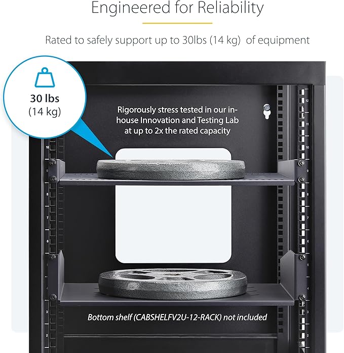 StarTech.com 1U Vented Server Rack Shelf, 16in (40cm) Mounting Depth, Cantilever Tray, Heavy-Duty Steel, 30lb/14kg Capacity