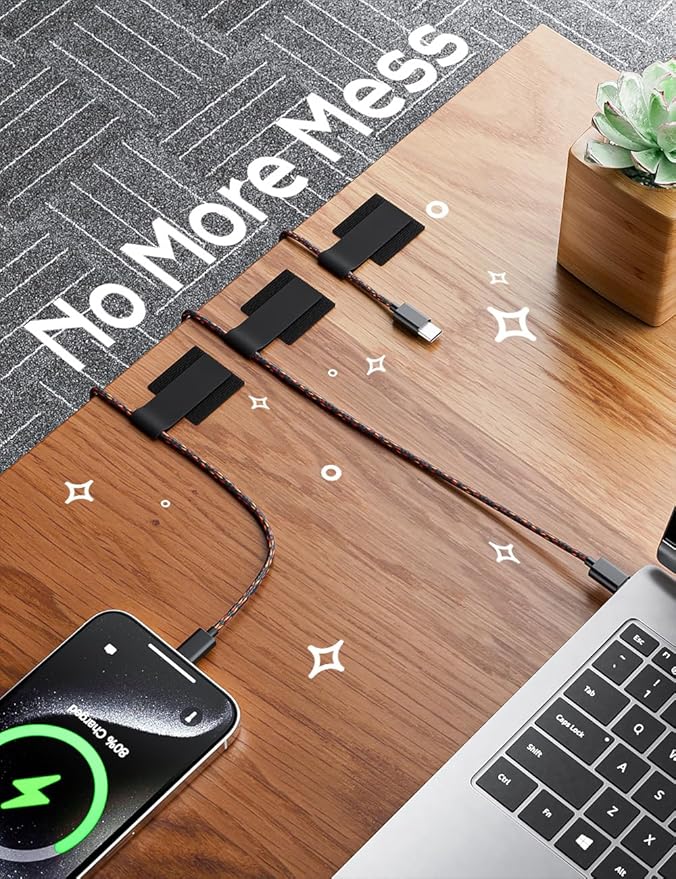 200pcs Hook and Loop Cable Ties, gliship Adhesive Wire Management, Adjustable Cable Straps Cord Wrappers Keeper Cord Holder, Sticky-back Cord Organizer for Kitchen Appliances at Office, Home - Black