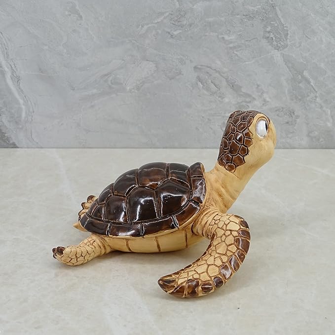 Decorative Resin Sea Turtle Statue. Lovely Baby Seaturtle Figurine. Wild sea Life Blue Sea Turtle Table Décor. and Gift, Lucky Wealth Feng Shui Seaturtle Figurine (Brown1)