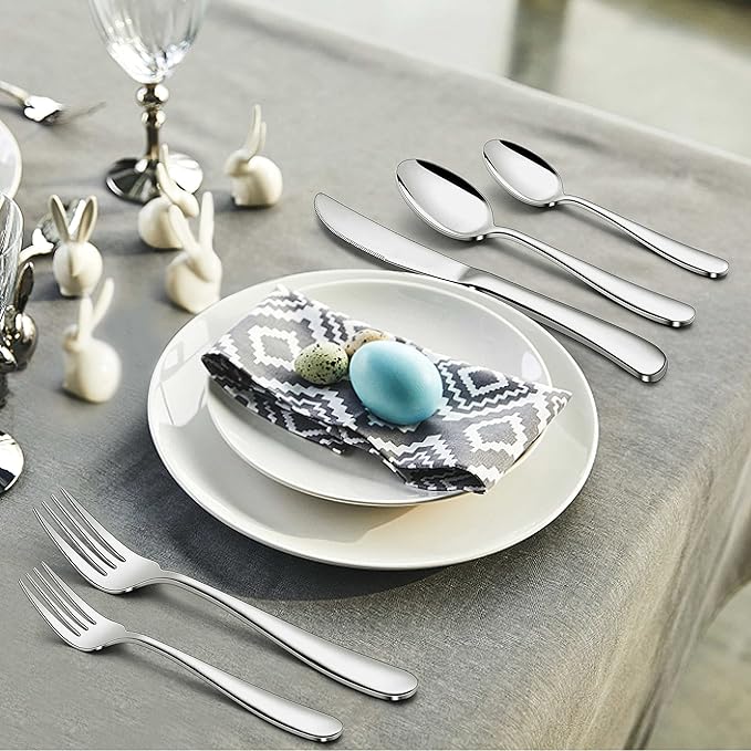 Herogo Heavy Duty Silverware Set with Serving Utensils, 65-Piece Stainless Steel Heavy Weight Modern Flatware Set for 12, Fancy Cutlery for Home Wedding, Dishwasher Safe, Mirror Finished