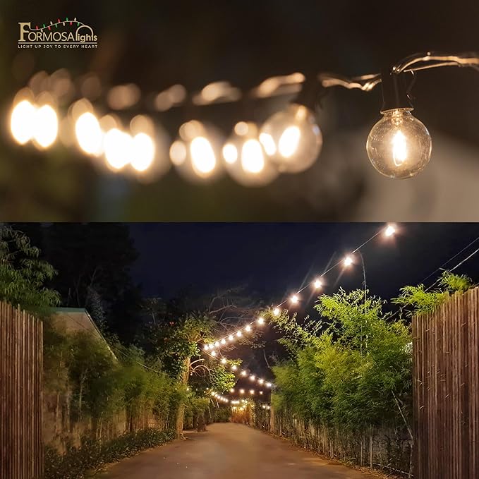 G40 26ft Indoor/Outdoor Clear LED Christmas String/Patio Lights with 25 Bulbs and E12 Base | 120V, 0.6W