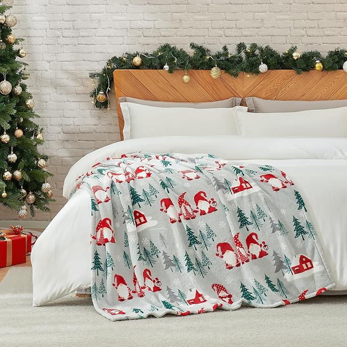 Cozy Bliss Gnome Throw Blanket Spring Blanket Warm Plush Throw Blankets,Ultra Soft Cozy Throw Blankets for Couch,Sofa and Bed(Xmas Gnome Family,60"x80")