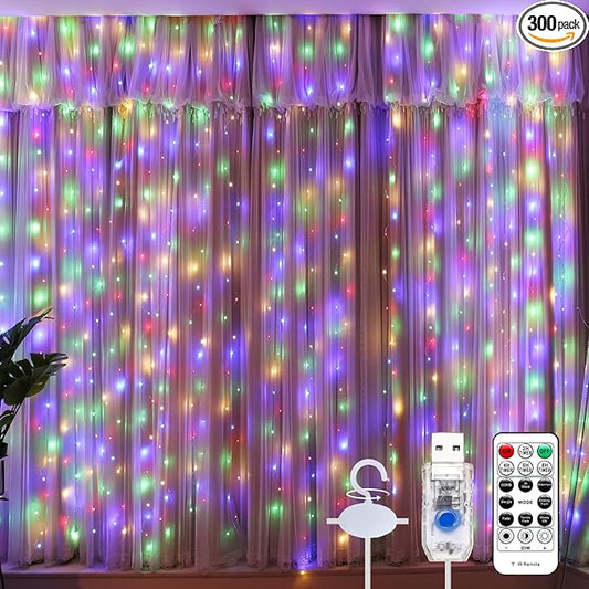 Curtain String Lights, Multicolor Curtain Light for Bedroom, USB Powered 8 Modes Remote Fairy Light for Home Wedding Party Decor