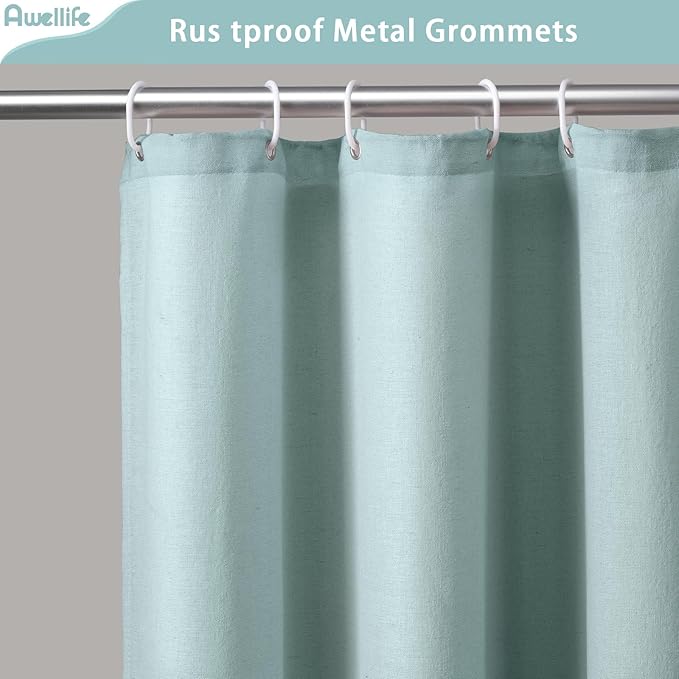Awellife Farmhouse Blue Shower Curtain Button Linen Textured Woven Fabric,Country Style,72x72 Inch