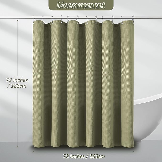 Khaki Shower Curtain 256GSM Heavy Duty Waffle Woven Bathroom Shower Curtains, Weighted Fabric Shower Curtains for Hotel Spa Luxury Polyester Bath Curtain with 12 Hooks, 72Wx72H